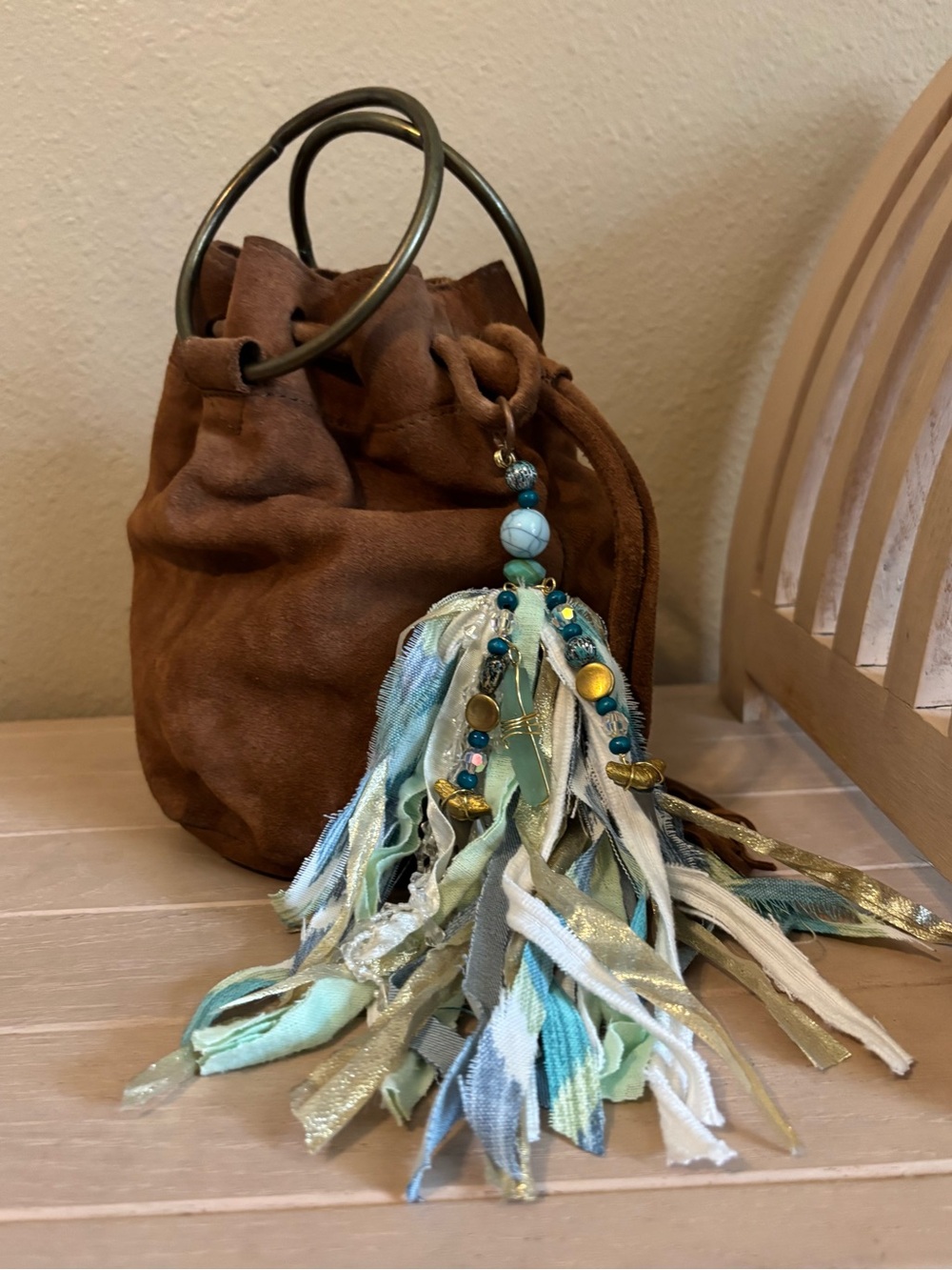 Boho Romantic Mini Suede Bag w Sweet Tassel Charm Jewelry
